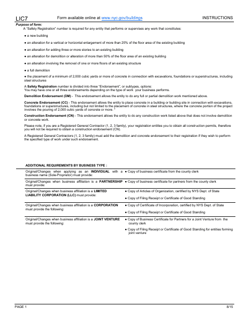 Form LIC7  Printable Pdf