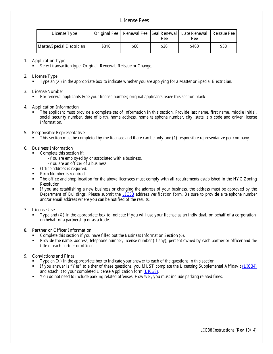 Instructions for Form LIC38 Electrical License Application - New York City, Page 3