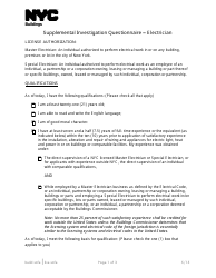 Supplemental Investigation Questionnaire - Electrician - New York City