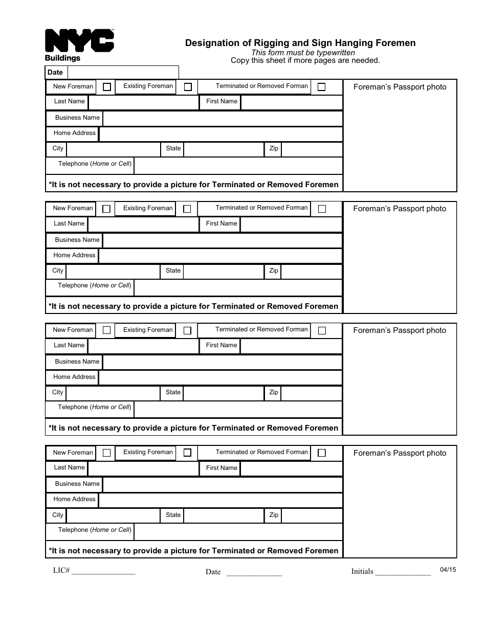 Form LIC70 Designation of Rigging and Sign Hanging Foremen - New York City, Page 2