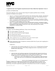 Supplemental Investigation Questionnaire Hoist Machine Operator Class C - New York City