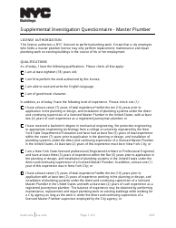 Supplemental Investigation Questionnaire - Master Plumber - New York City