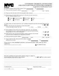 Stationary Engineer Certification (High Pressure Boiler Operating Engineer) Experience Verification Form - New York City, Page 3
