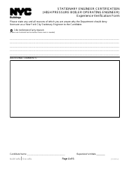 Stationary Engineer Certification (High Pressure Boiler Operating Engineer) Experience Verification Form - New York City, Page 4