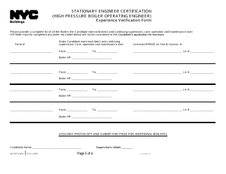 Stationary Engineer Certification (High Pressure Boiler Operating Engineer) Experience Verification Form - New York City, Page 5