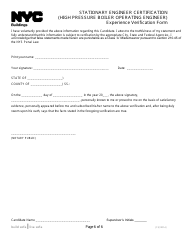 Stationary Engineer Certification (High Pressure Boiler Operating Engineer) Experience Verification Form - New York City, Page 6