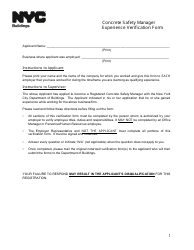 Concrete Safety Manager Experience Verification Form - New York City