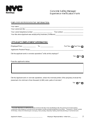 Concrete Safety Manager Experience Verification Form - New York City, Page 2