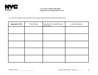 Concrete Safety Manager Experience Verification Form - New York City, Page 3