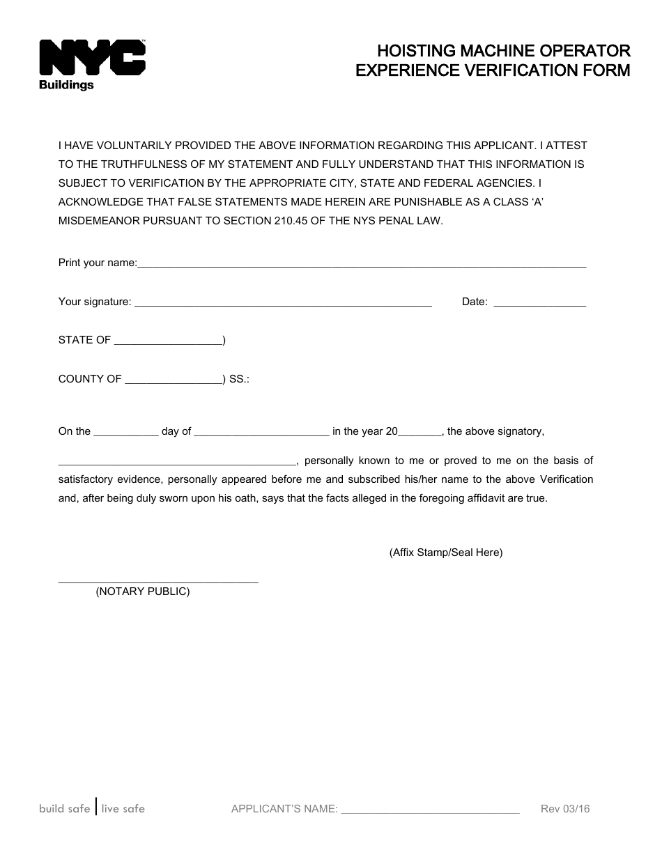 Hoisting Machine Operator Experience Verification Form - New York City, Page 5