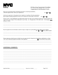 Oil-Burning Equipment Installer Experience Verification Form - New York City, Page 3