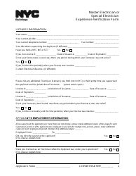 Master Electrician or Special Electrician Experience Verification Form - New York City, Page 2