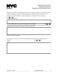 Master Electrician or Special Electrician Experience Verification Form - New York City, Page 3