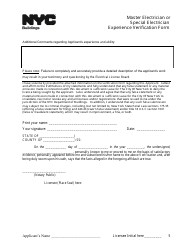 Master Electrician or Special Electrician Experience Verification Form - New York City, Page 5