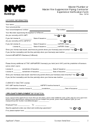 Master Plumber or Master Fire Suppression Piping Contractor Experience Verification Form - New York City, Page 2
