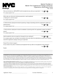 Master Plumber or Master Fire Suppression Piping Contractor Experience Verification Form - New York City, Page 3