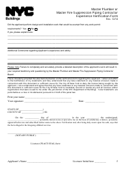 Master Plumber or Master Fire Suppression Piping Contractor Experience Verification Form - New York City, Page 5