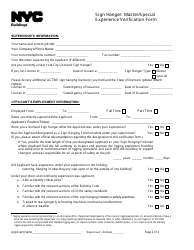 Sign Hanger: Master/Special Experience Verification Form - New York City, Page 2