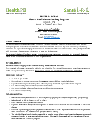 Referral Form - Mental Health Intensive Day Program - Prince Edward Island, Canada