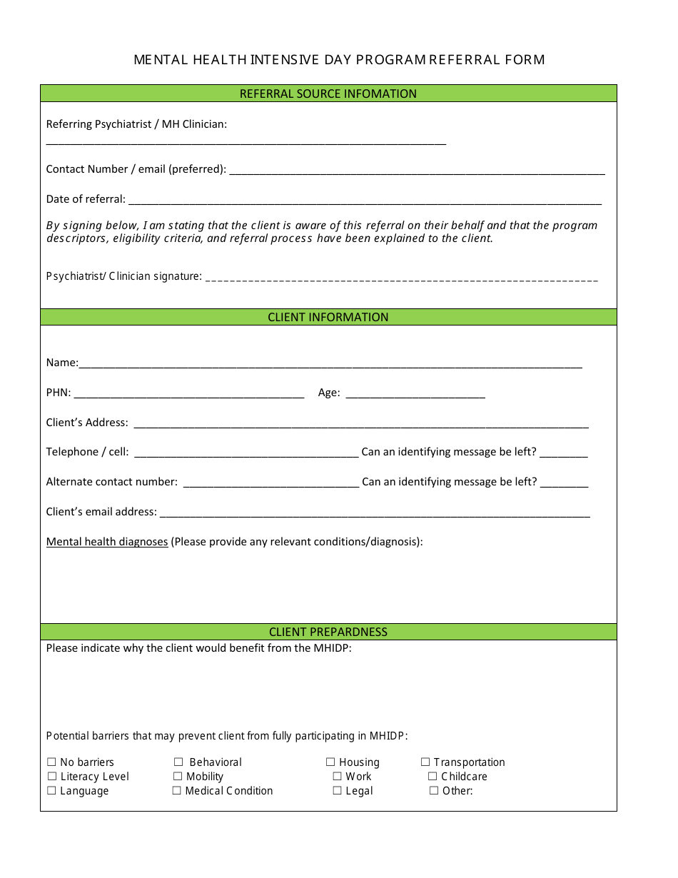 Referral Form - Mental Health Intensive Day Program - Prince Edward Island, Canada, Page 2