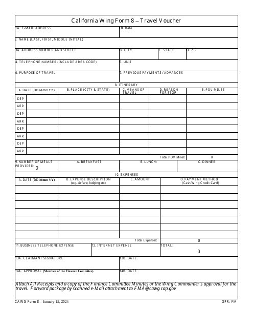 CAWG Form 8  Printable Pdf