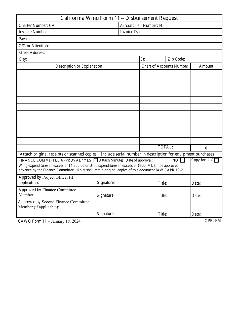 CAWG Form 11 Disbursement Request, Page 1