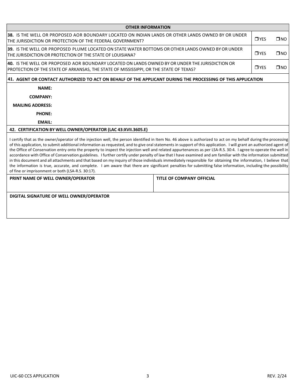 Form UIC-60 CCS Class VI Well Permit Application - Louisiana, Page 3