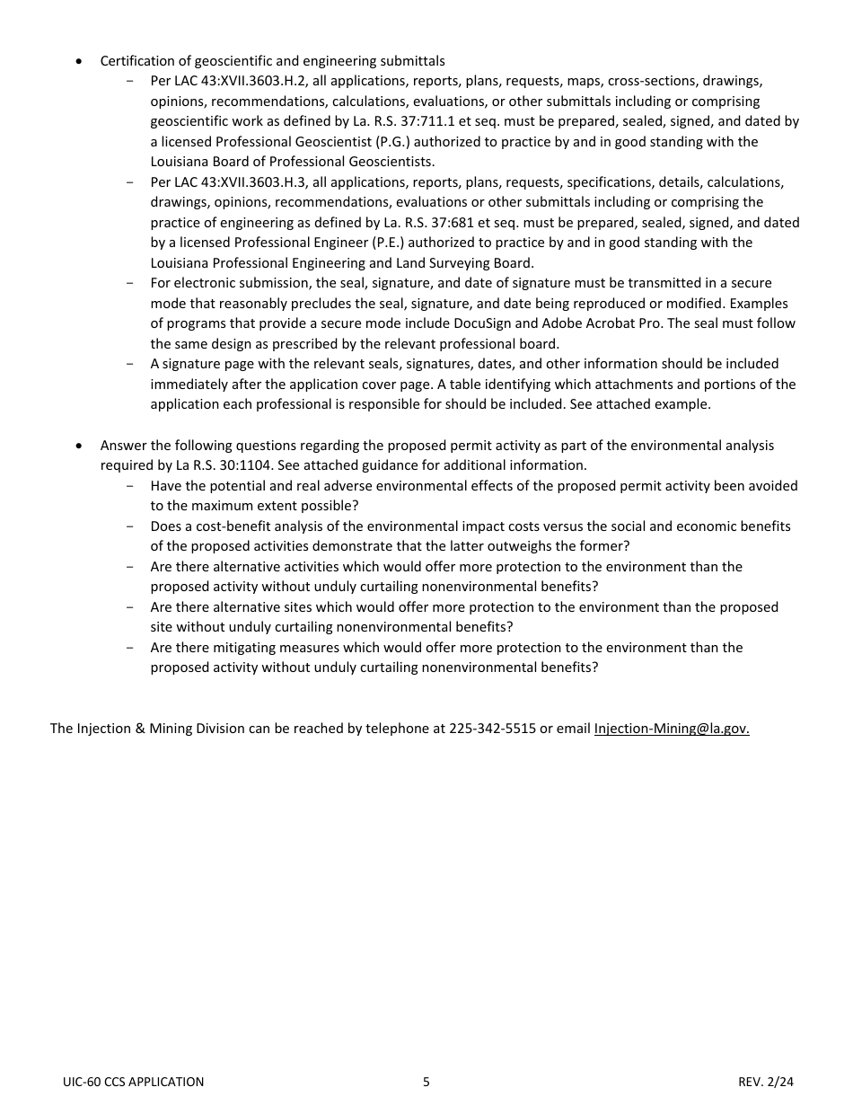 Form UIC-60 CCS Class VI Well Permit Application - Louisiana, Page 5