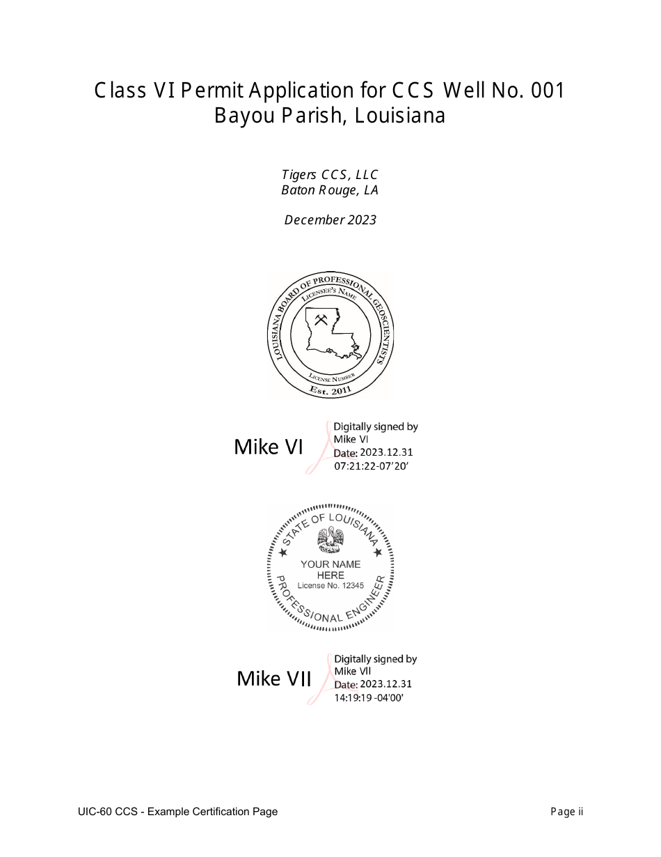 Form UIC-60 CCS Class VI Well Permit Application - Louisiana, Page 7