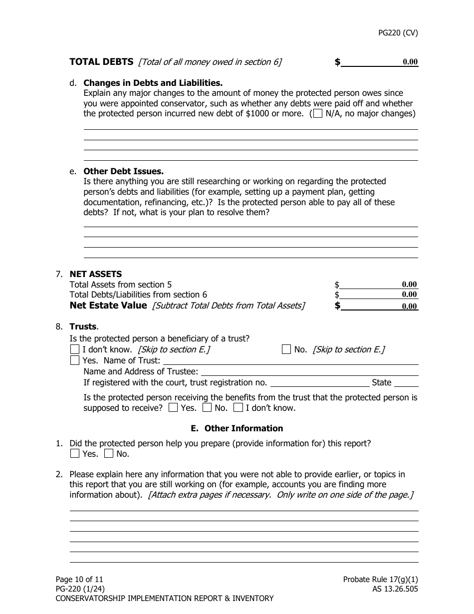 Form PG-220 Conservatorship Implementation Report and Inventory - Alaska, Page 11