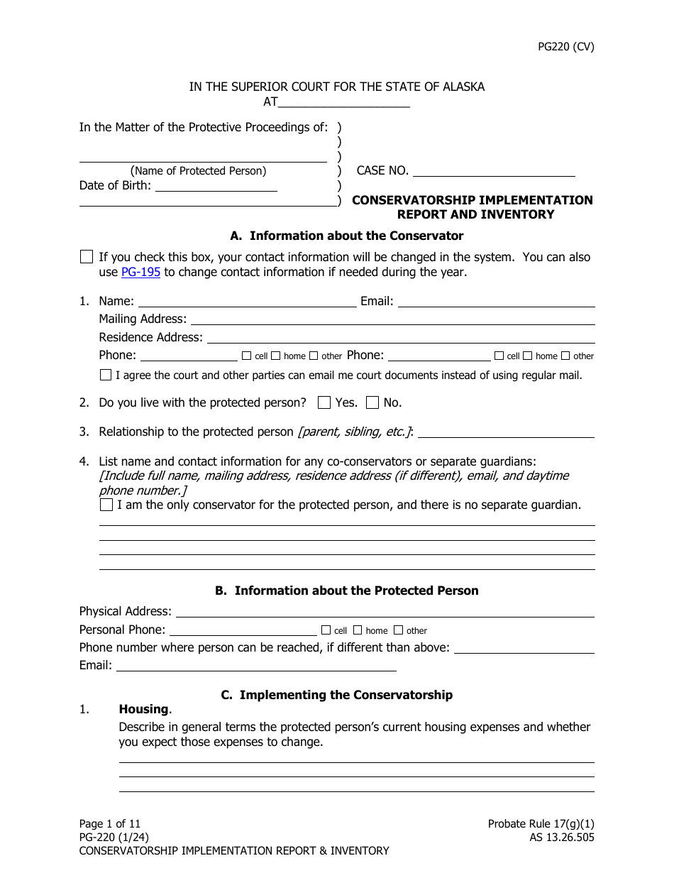 Form PG-220 Conservatorship Implementation Report and Inventory - Alaska, Page 2