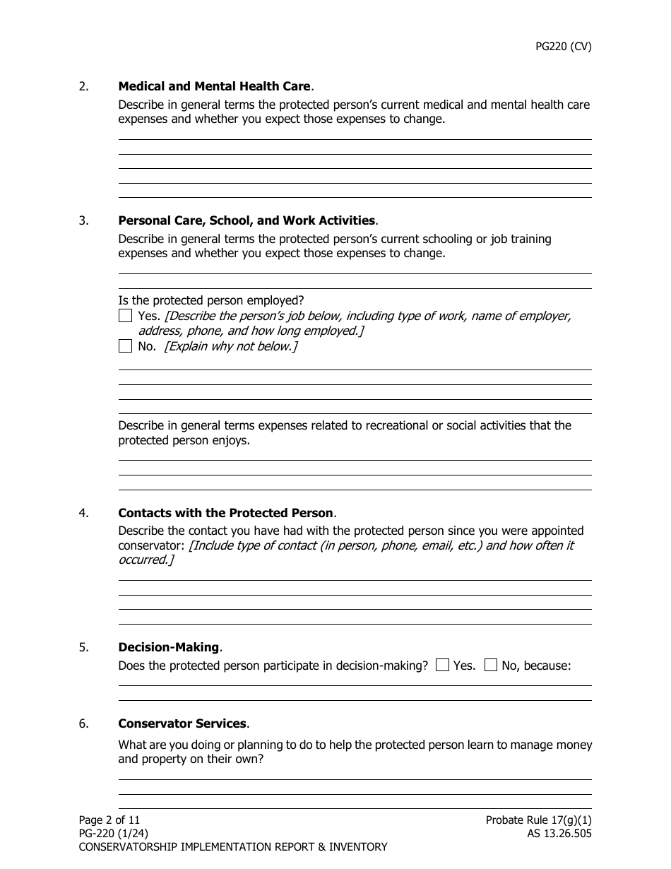 Form PG-220 Conservatorship Implementation Report and Inventory - Alaska, Page 3
