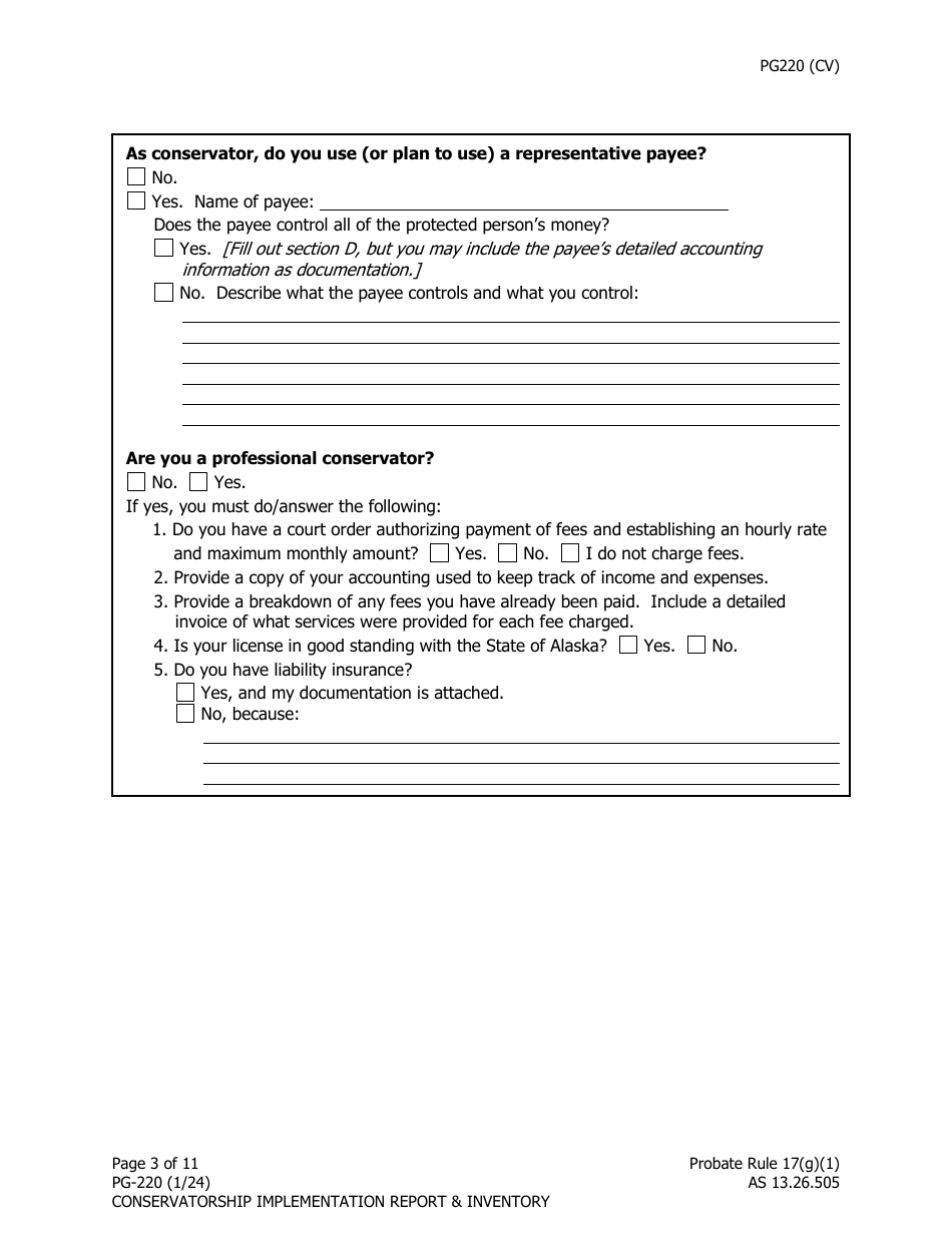 Form PG-220 Conservatorship Implementation Report and Inventory - Alaska, Page 4