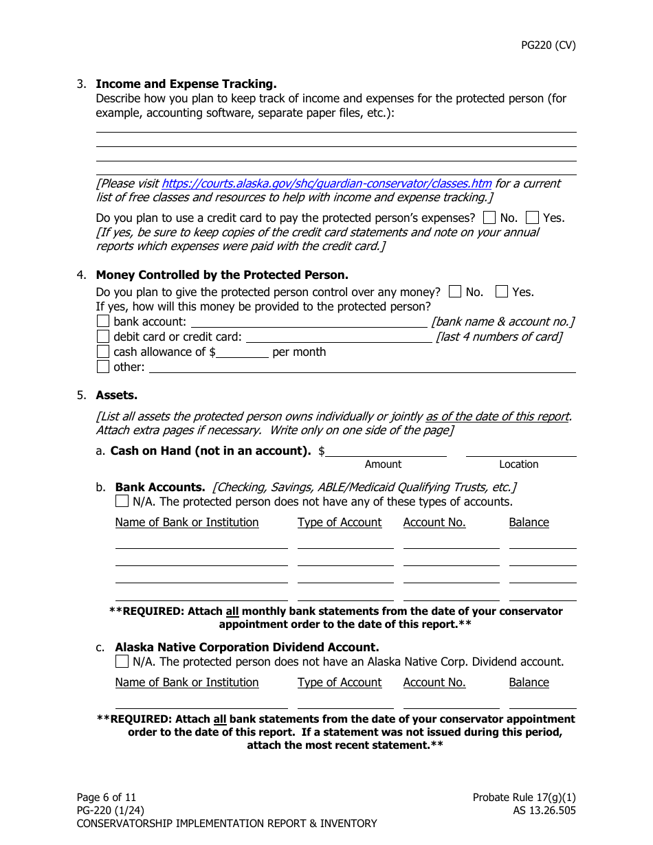 Form PG-220 Conservatorship Implementation Report and Inventory - Alaska, Page 7