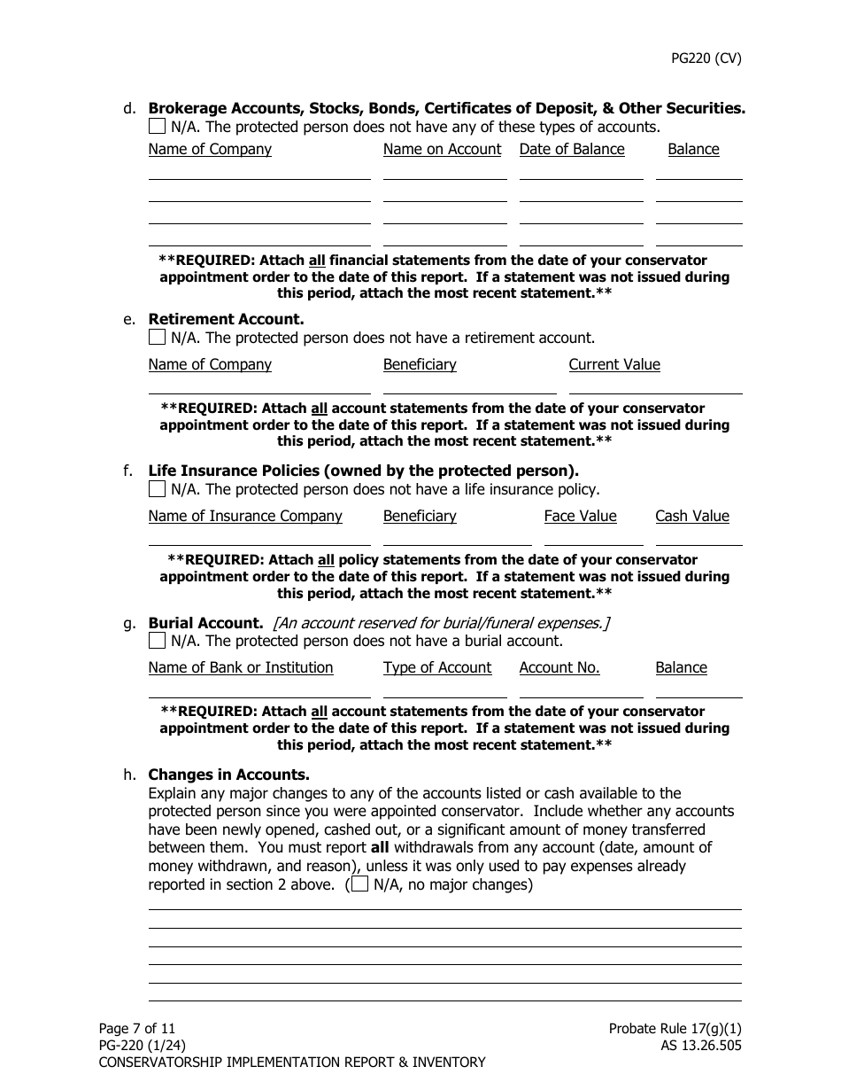 Form PG-220 Conservatorship Implementation Report and Inventory - Alaska, Page 8