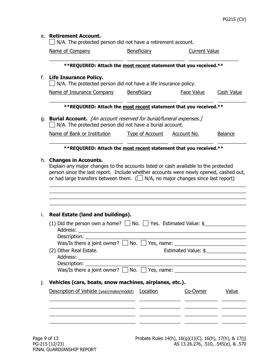 Form PG-215 Final Guardianship Report - Alaska, Page 10