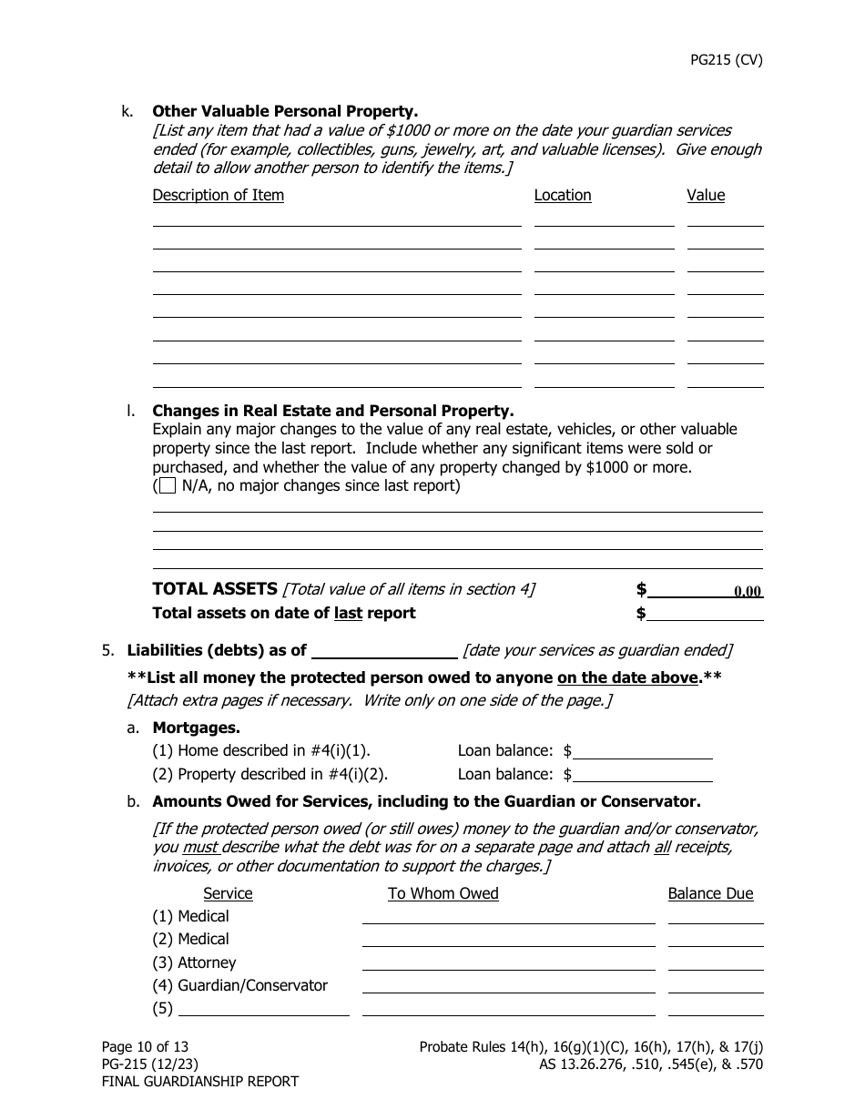Form PG-215 Final Guardianship Report - Alaska, Page 11