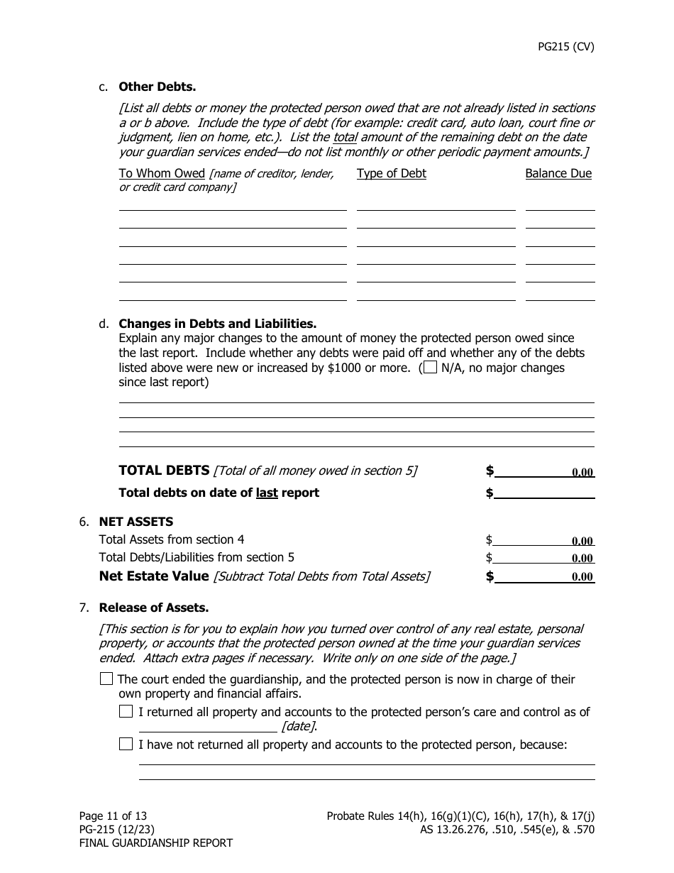 Form PG-215 Final Guardianship Report - Alaska, Page 12
