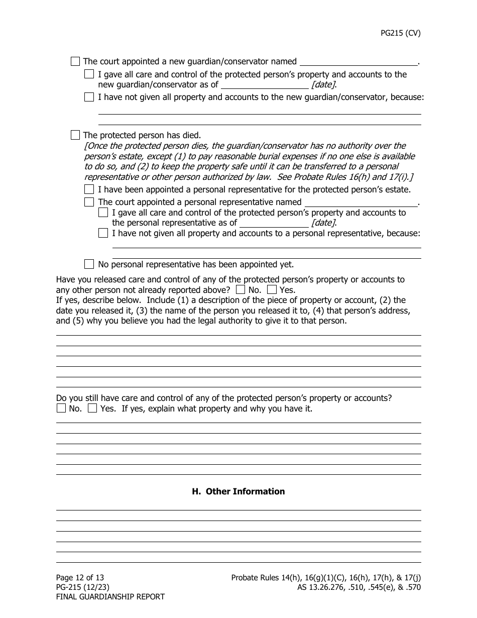 Form PG-215 Final Guardianship Report - Alaska, Page 13