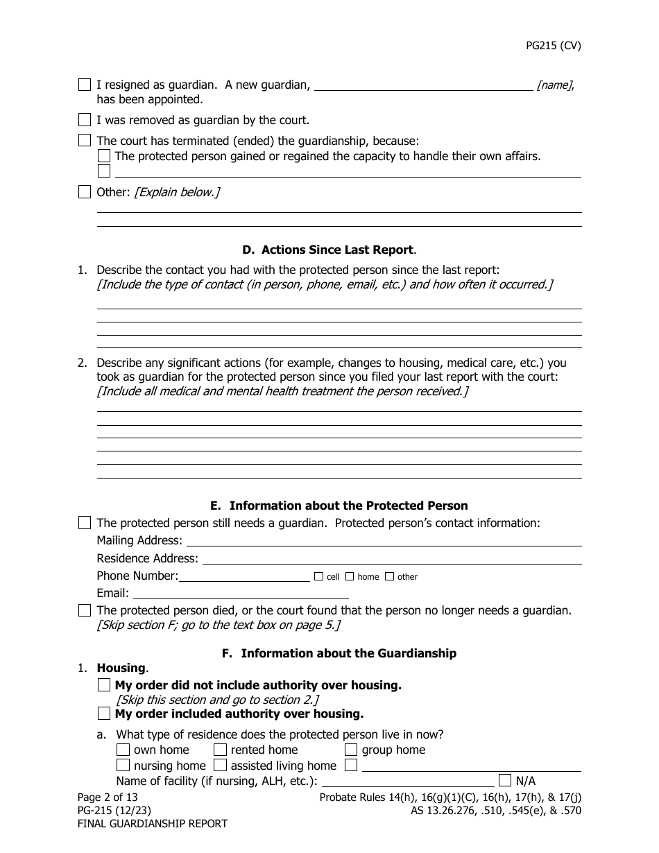 Form PG-215 Final Guardianship Report - Alaska, Page 3
