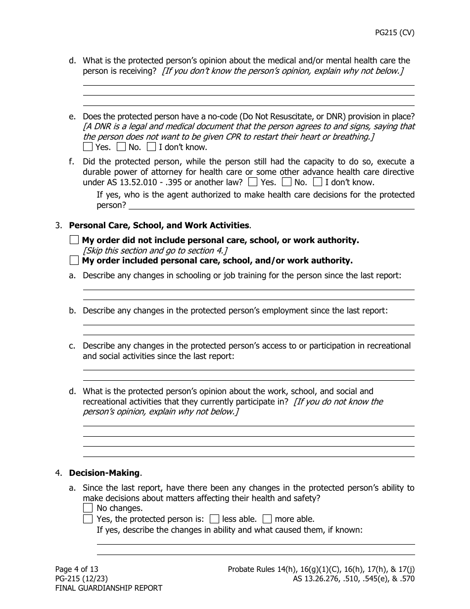 Form PG-215 Final Guardianship Report - Alaska, Page 5