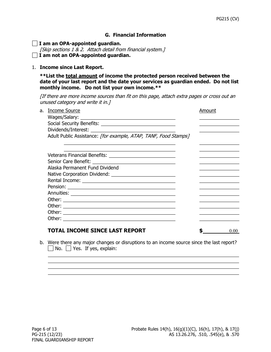 Form PG-215 Final Guardianship Report - Alaska, Page 7