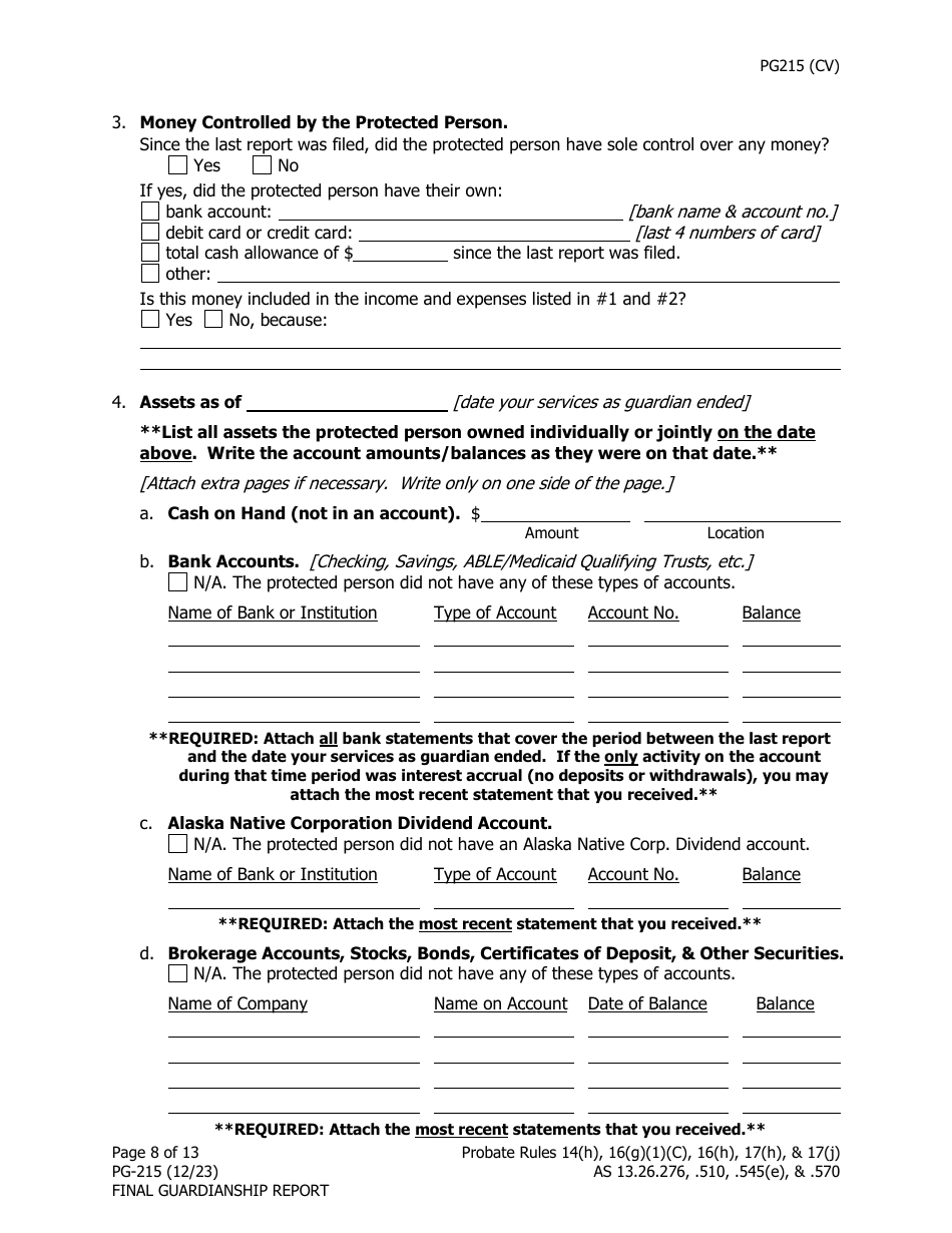 Form PG-215 Final Guardianship Report - Alaska, Page 9