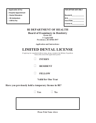 Limited Dental License Application - Rhode Island