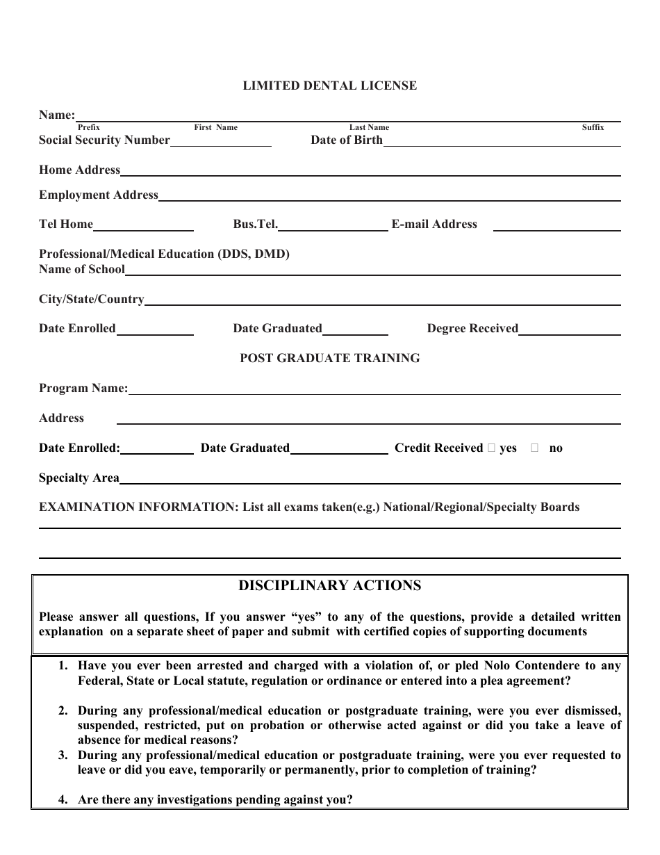 Limited Dental License Application - Rhode Island, Page 2