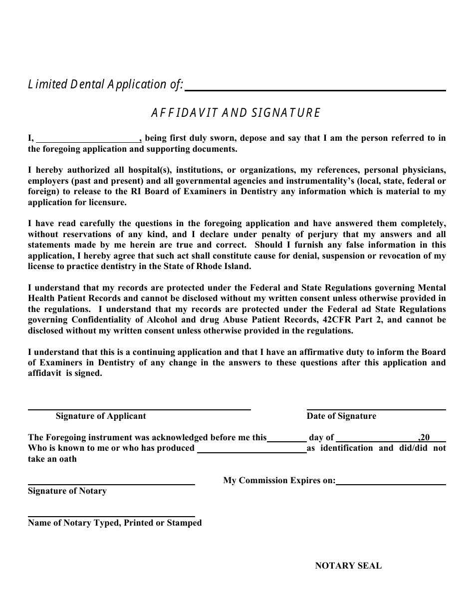 Limited Dental License Application - Rhode Island, Page 3