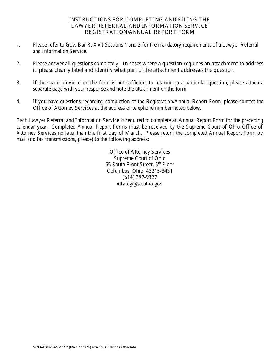 Form SCO-ASD-OAS-1112 Lawyer Referral and Information Services Provider Registration / Annual Report Form - Ohio, Page 1