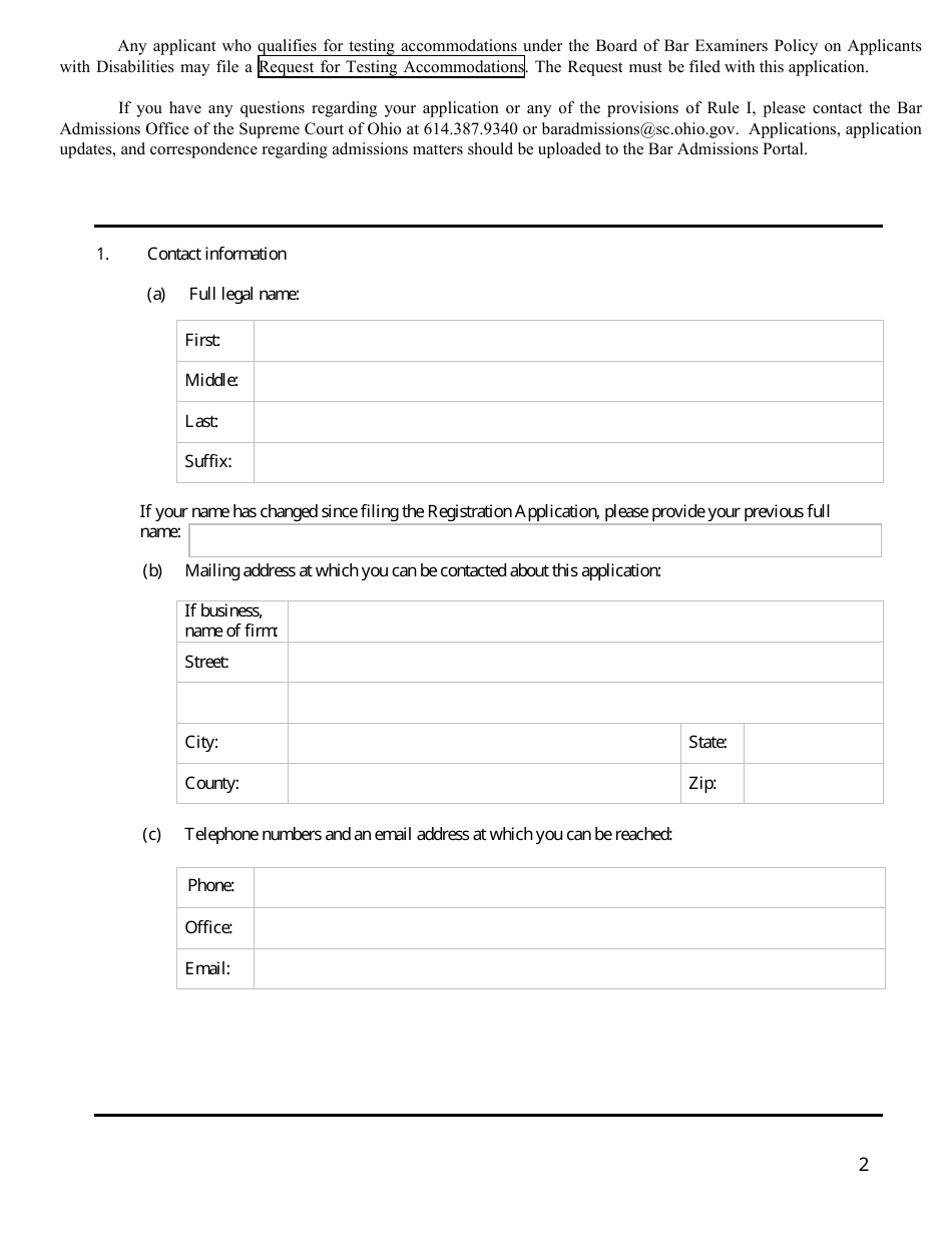 Applicants Supplemental Character Questionnaire - Ohio, Page 2