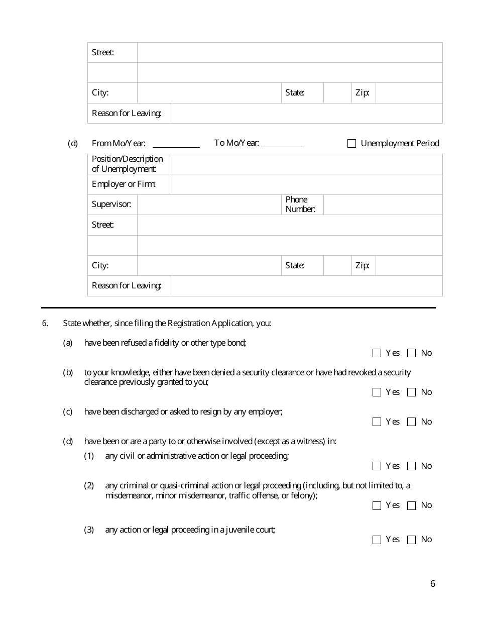 Applicants Supplemental Character Questionnaire - Ohio, Page 6