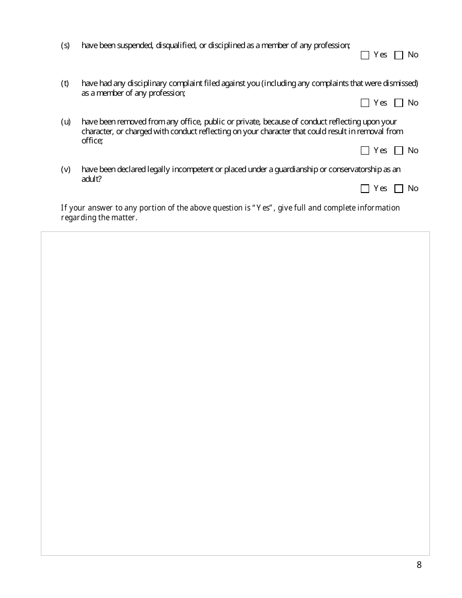 Applicants Supplemental Character Questionnaire - Ohio, Page 8